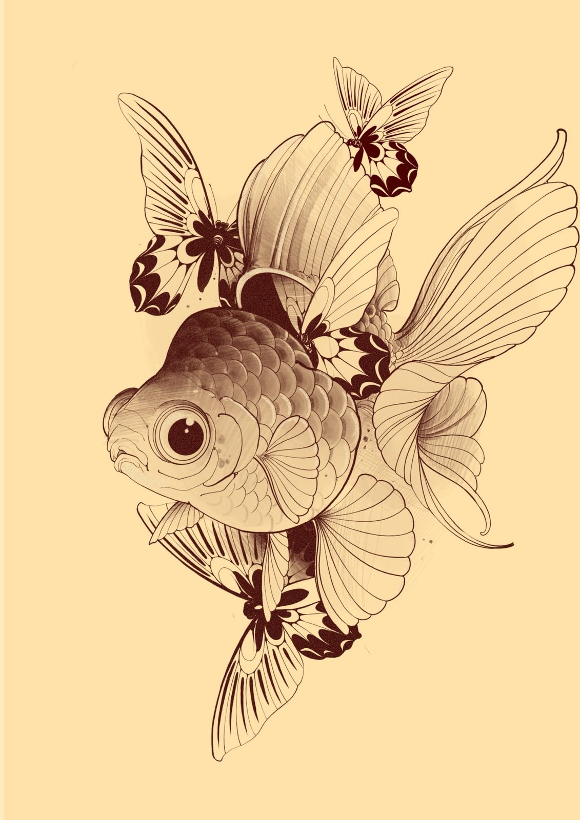 Finalizada: peixe-dourado e borboletas
