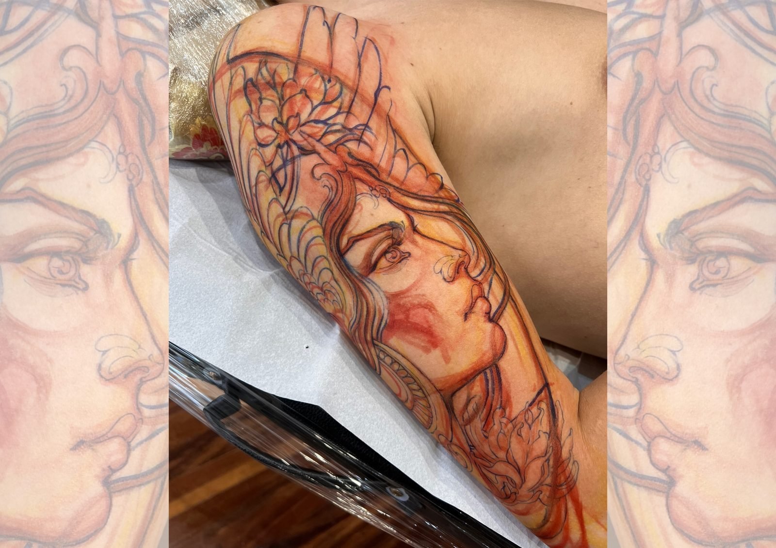 Freehand de dama art nouveau no braço