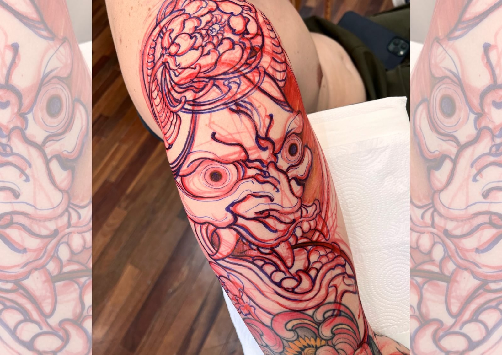 Freehand de hannya e crisântemo no braço